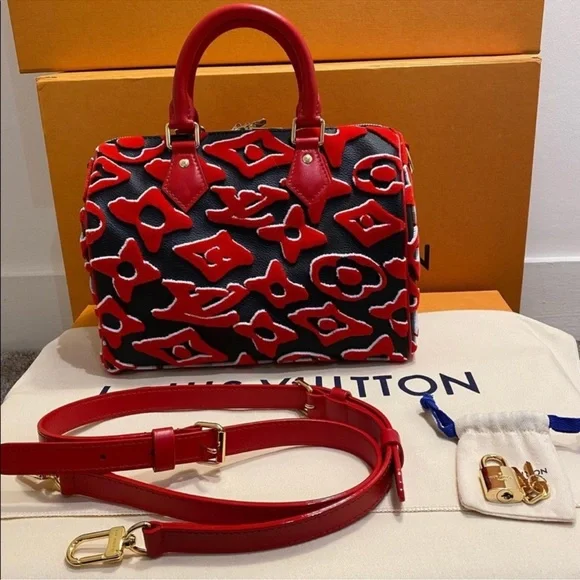 ๐ SPEEDY ๐ BRAND NEW Louis Vuitton Red and Black Satchel BANDOULIERE - Picture 1 of 14